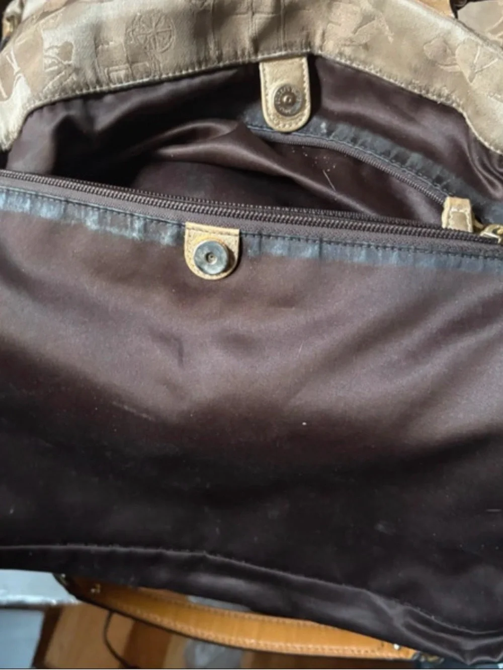 Coach Metallic Taupe Shoulder Bag with Signature Jacquard
